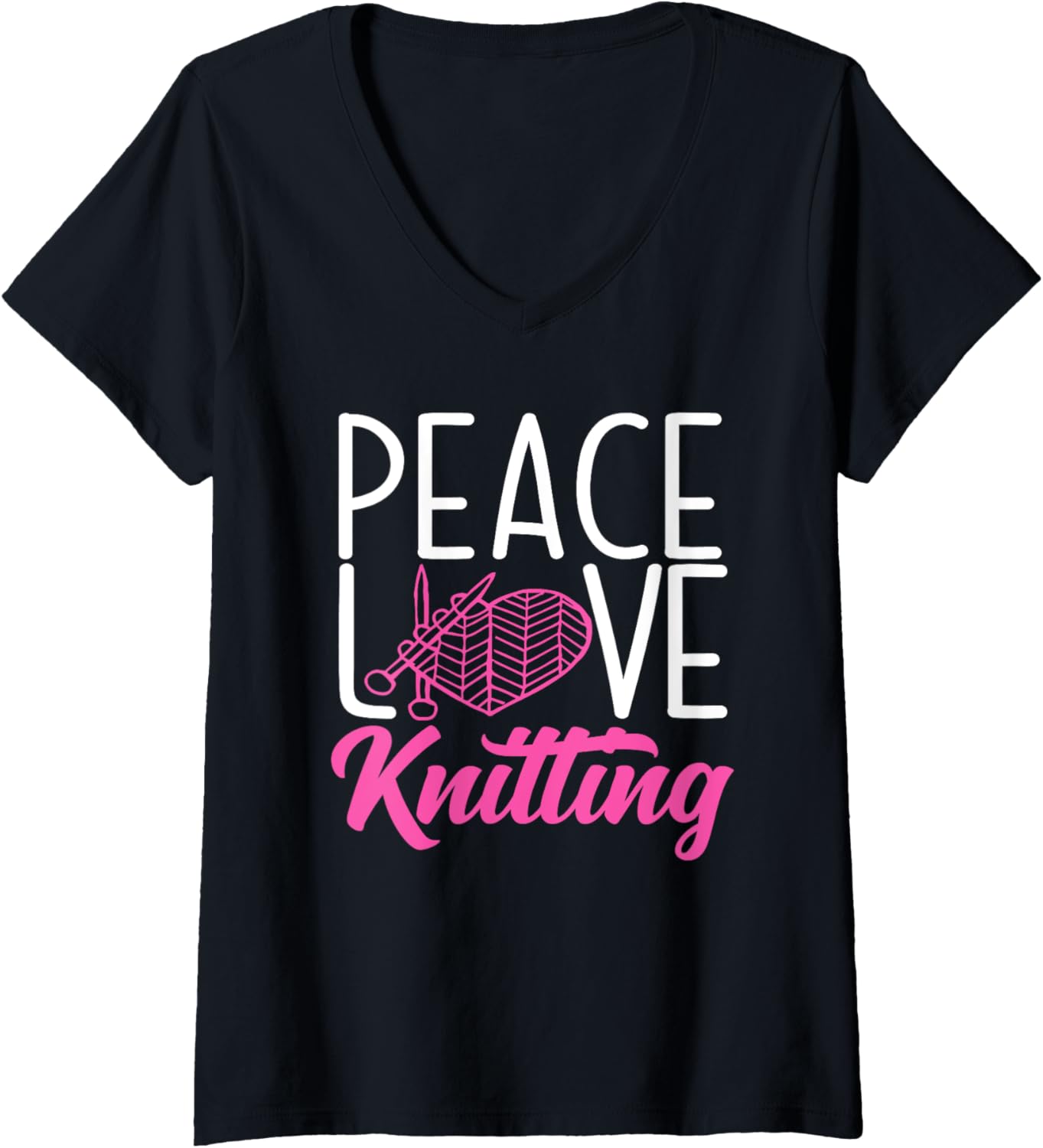 Womens Knitting Peace Love Yarn Needles Hobby Knitter V-Neck Yarn Supply | Premium Quality | Customer Favorite