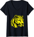 Womens Cheetah Head Animal Symbol V Neck Apparel Streetwear Style Everyday Wear