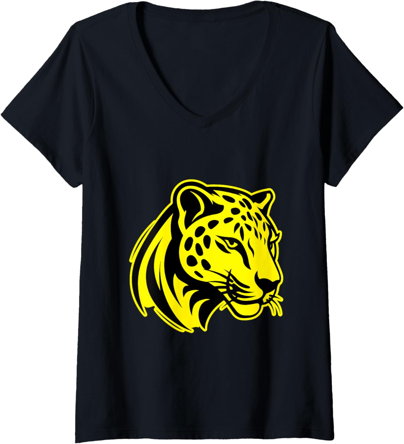 Womens Cheetah Head Animal Symbol V Neck Apparel Streetwear Style Everyday Wear