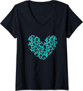 Womens Leopard Pattern Heart Pink Blue Cheetah Print Design V Neck Apparel Trending US Hot Right Now