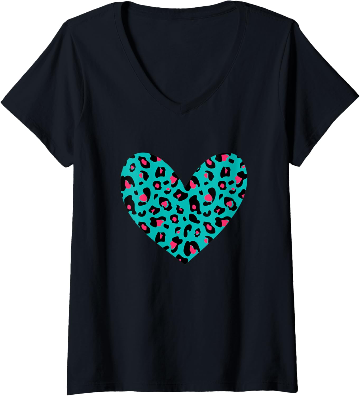 Womens Leopard Pattern Heart Pink Blue Cheetah Print Design V Neck Apparel Trending US Hot Right Now