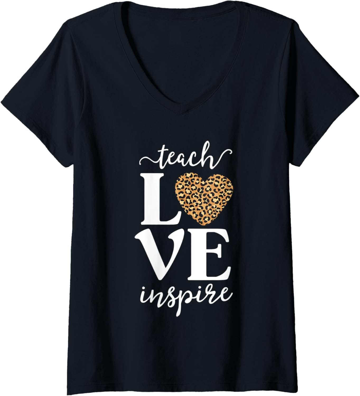 Womens Love Leopard Print Teacher Cheetah School Inspire Teach V Neck Apparel High Search Demand Everyday Wear