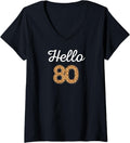 Womens Hello 80 Birthday Leopard Cheetah Animal Print 80th Birthday V Neck Apparel Premium Print Hot Right Now
