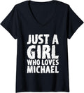 Womens Just A Girl Who Loves Michael V-Neck Apparel | Premium Quality