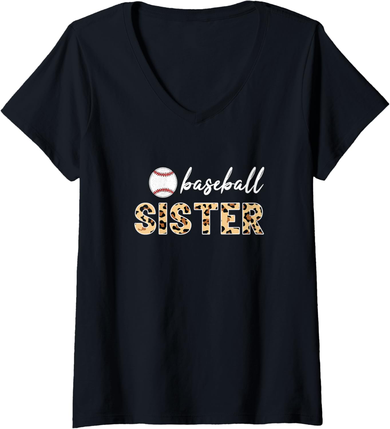 Womens Baseball Sister Leopard Print Softball Funny Mothers Day V Neck Apparel Viral TikTok Find Best Seller Look