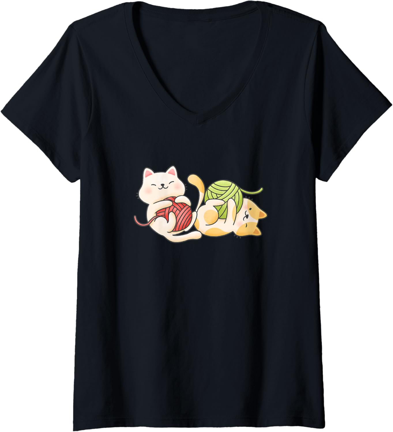 Womens Happy Yarn Cat V-Neck Yarn Supply | High Search Volume | Perfect for Crafters