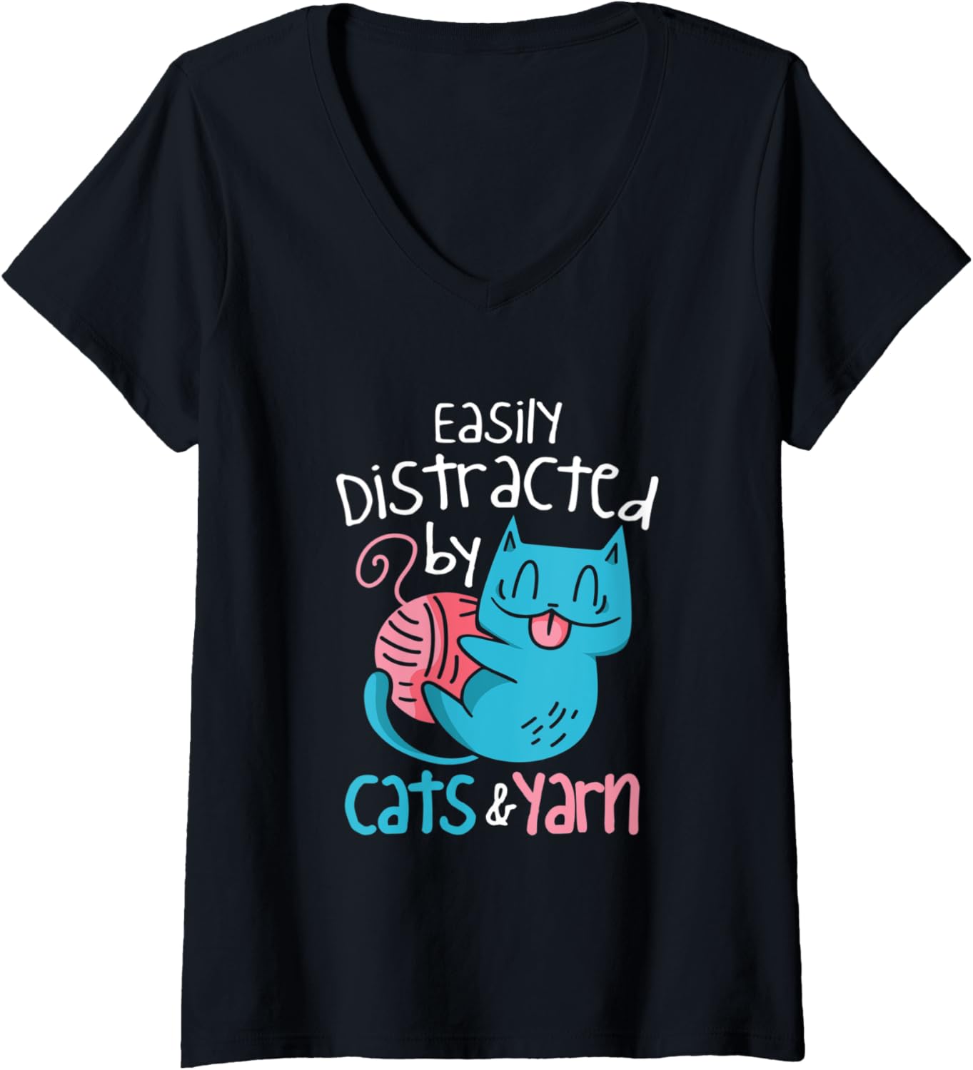 Womens Knitting Cat And Yarn Feline Knitter Crocheter V-Neck Yarn Supply | Top Rated | High CTR Title