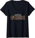 Womens Sales Representative Leopard Print Funny Appreciation V Neck Apparel Premium Print Fan Favorite