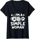 Womens Simple Woman Coffee Yarn Paw Crocheting Dog Lover V-Neck Yarn Supply | Top Rated | Customer Favorite