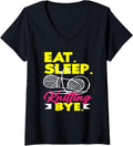 Womens Knitting Eat Sleep Knitting Bye Yarn Hobby Needle Knitter V-Neck Yarn Supply | Viral US Pick | Customer Favorite
