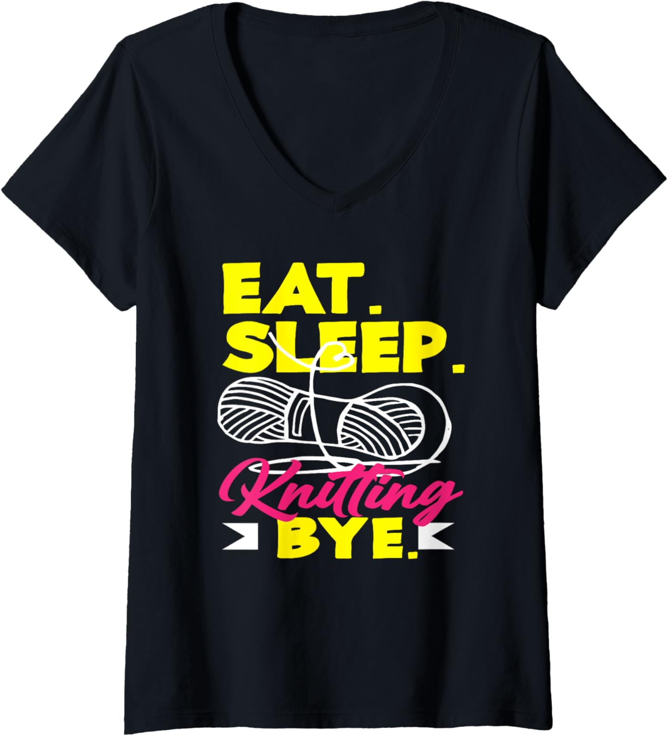 Womens Knitting Eat Sleep Knitting Bye Yarn Hobby Needle Knitter V-Neck Yarn Supply | Viral US Pick | Customer Favorite