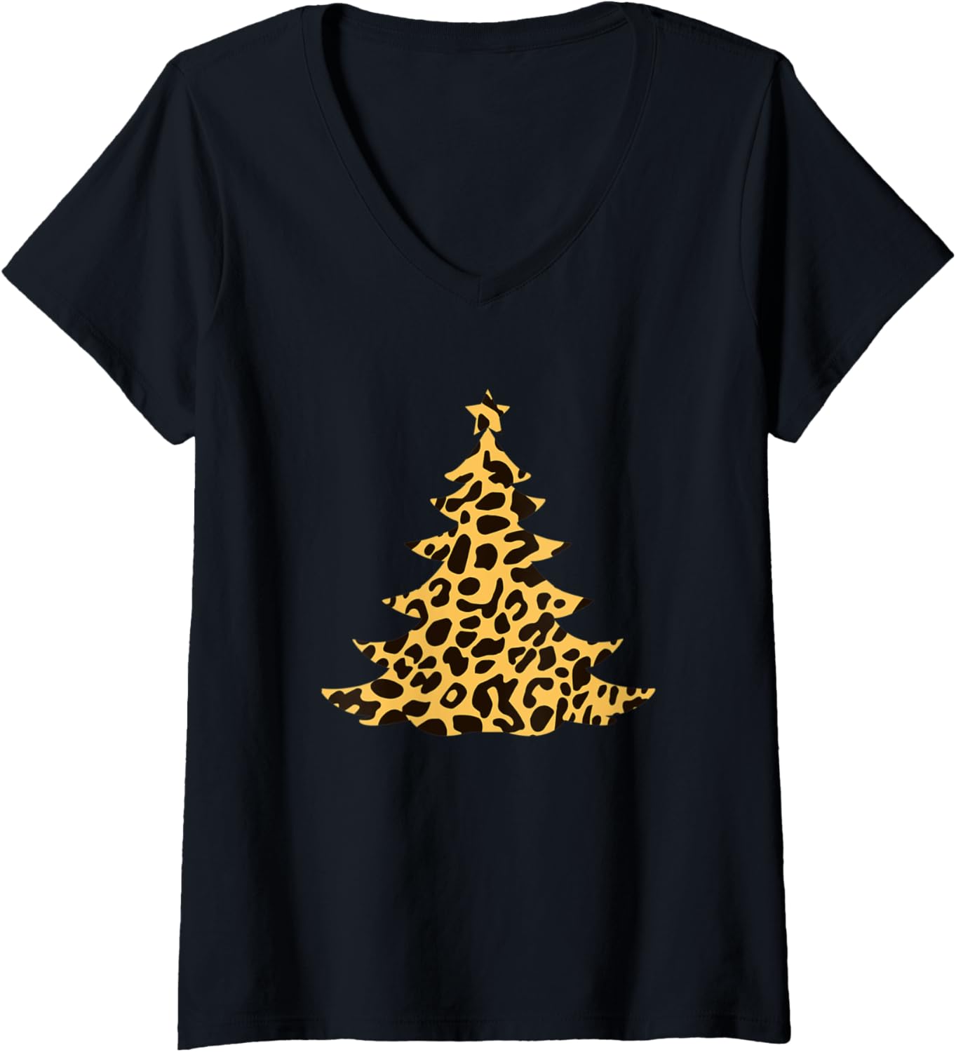 Womens Leopard Cheetah Print Christmas Tree Cute Winter V Neck Apparel Premium Print Hot Right Now