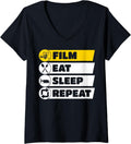 Womens Filmmakers Film Eat Sleep Repeat Film Makers Film Producers V-Neck Apparel | Best Seller Pick | Perfect Gift Idea