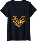 Womens Cheetah Leopard Print Pattern Heart for a Cat Lover V Neck Apparel Viral TikTok Find US Top Pick