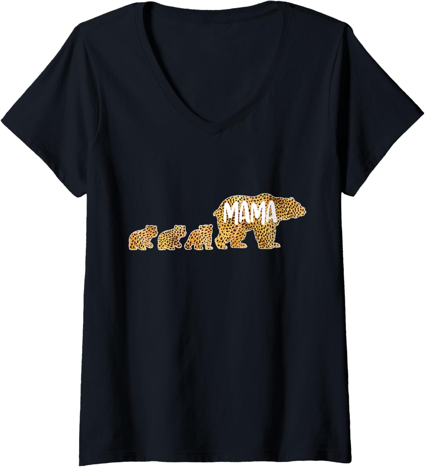 Womens Mama Bear Cheetah Leopard Print with 3 Cubs Mom Mothers Gift V Neck Apparel Viral TikTok Find Best Seller Look