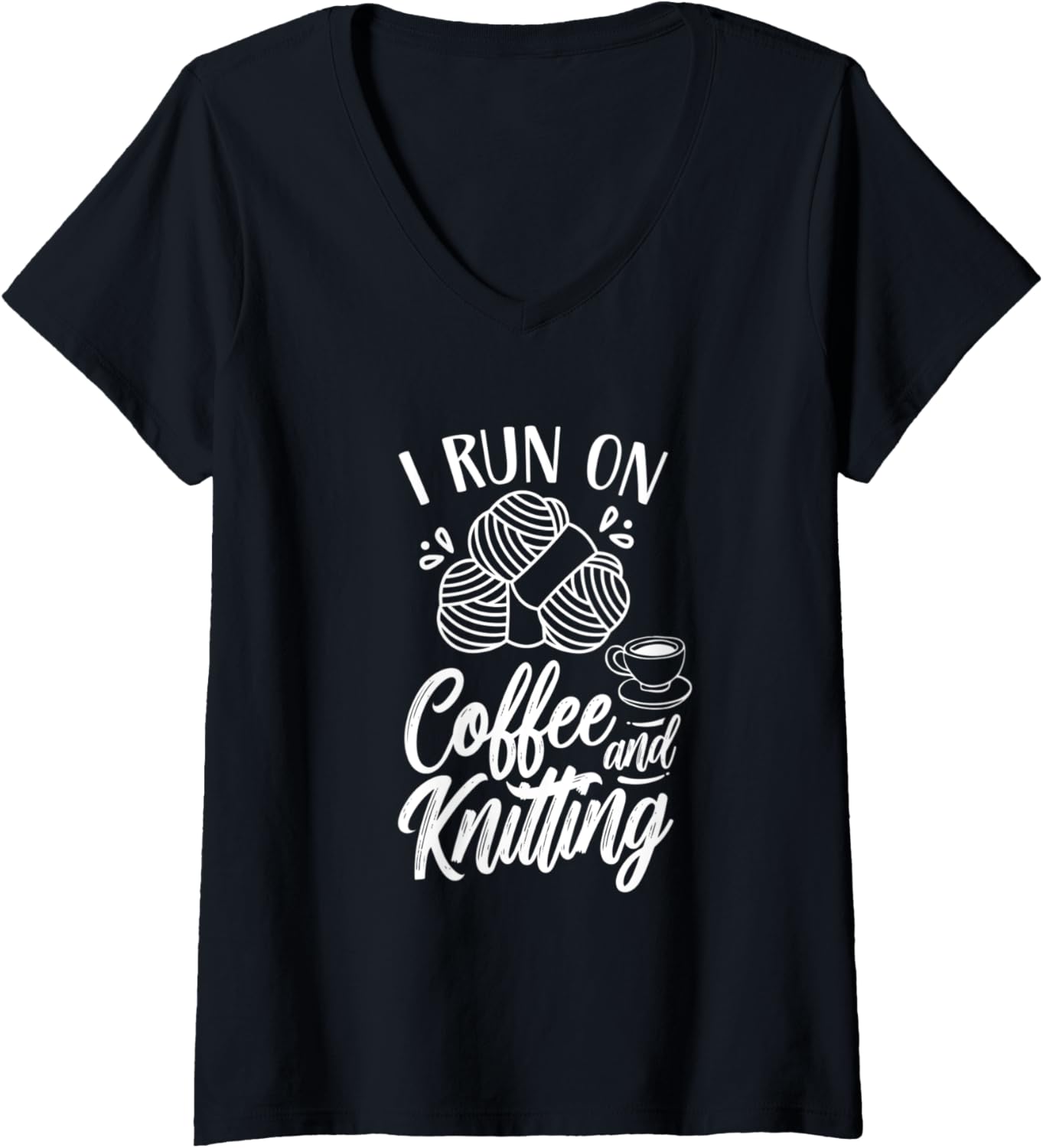 Womens I Run On Coffee And Knitting Knitter Hobby Yarn Knit V-Neck Yarn Supply | High Search Volume | Customer Favorite