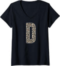 Womens Leopard Print Cheetah Print Animal Print Letter D Cat V Neck Apparel Trending US Everyday Wear