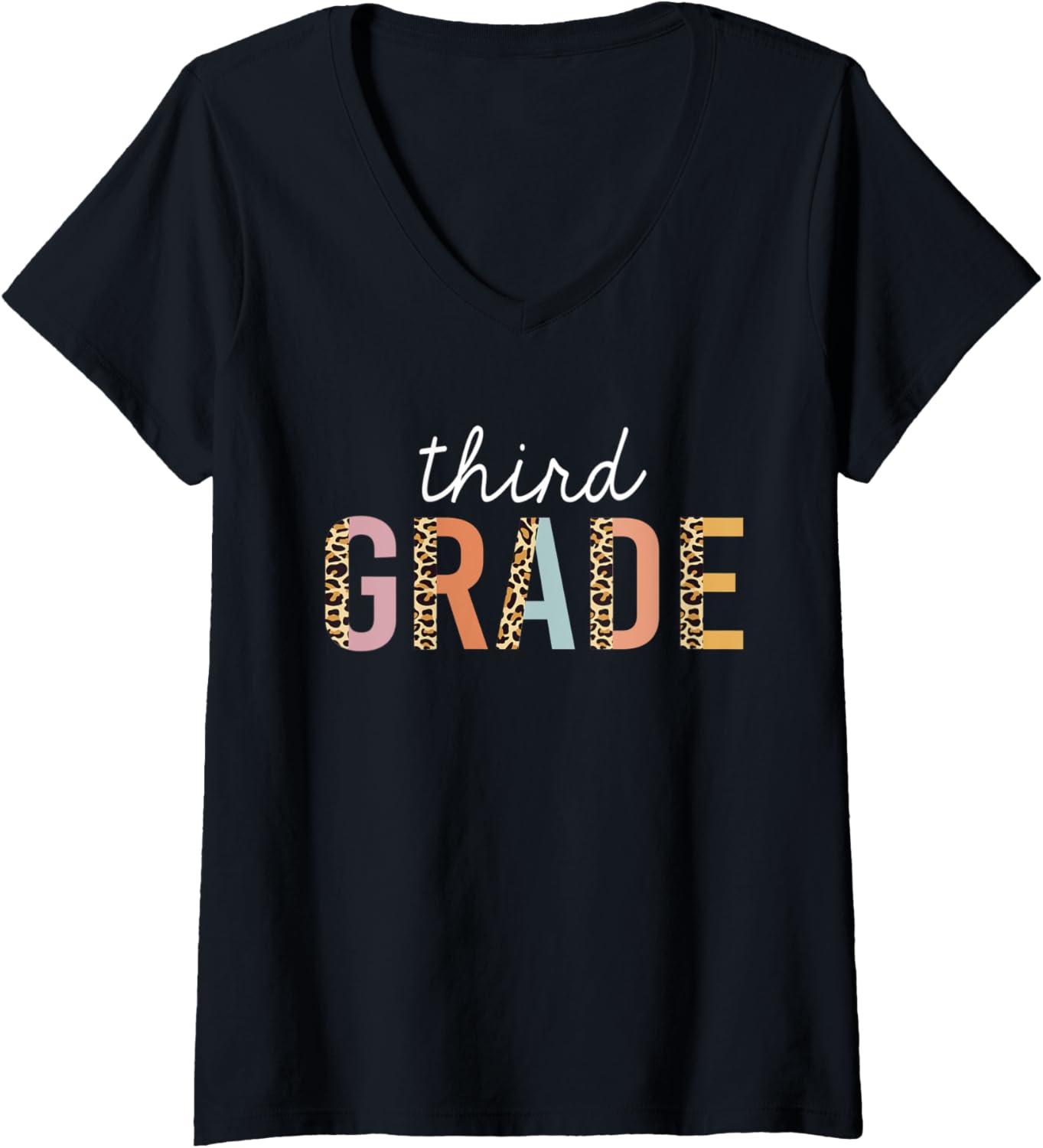 Womens Leopard 3rd Grade Teacher Cute Third Grade Back to School V Neck Apparel High Search Demand Gift Ready