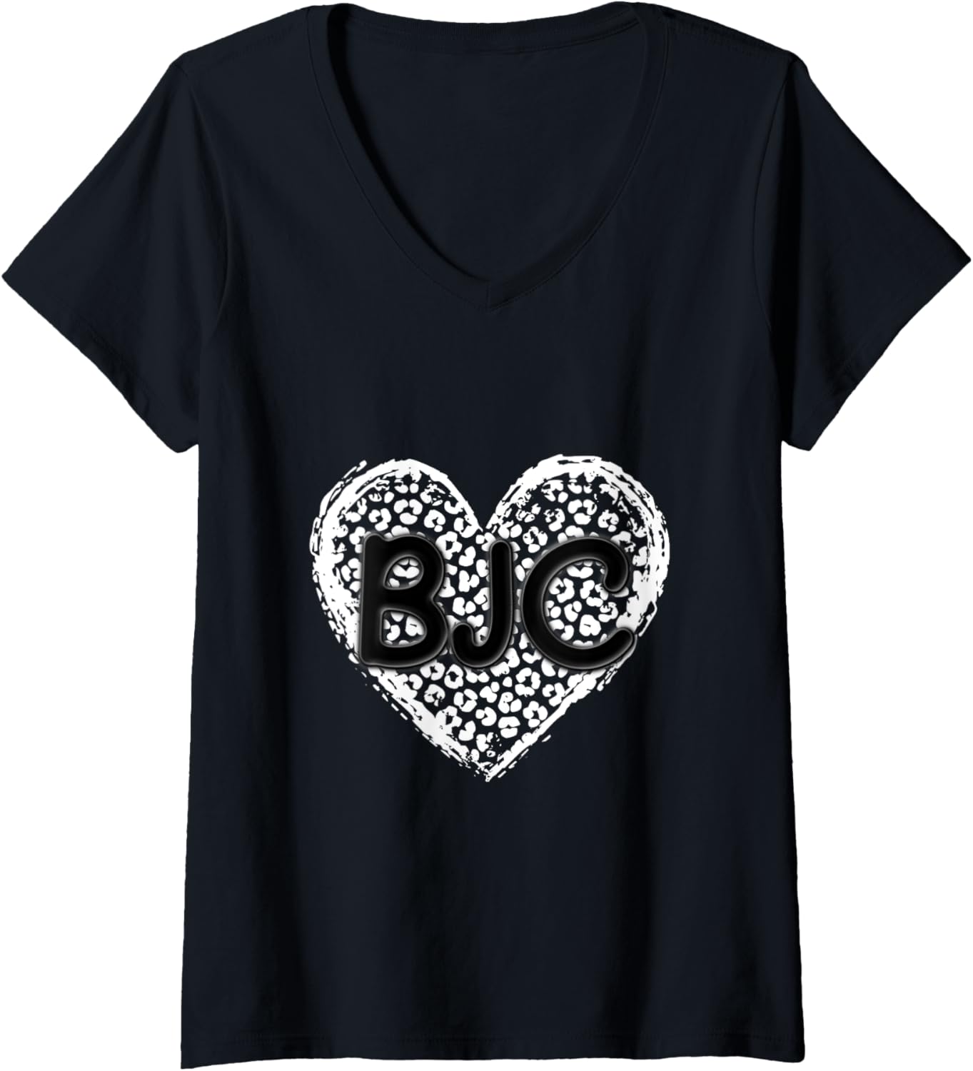 BJC Black Initials Leopard Cheetah Heart Trendy V Neck Apparel Premium Print US Top Pick