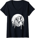 Womens Cheetah Big Cat African Moon Howling V Neck Apparel Viral TikTok Find Hot Right Now