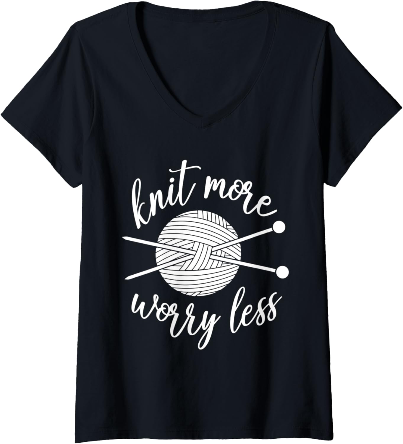 Womens Knit More Worry Less Yarn Tee Shirt Women Crochet Lover Gift V-Neck T-Shirt | Top Rated | High CTR Title