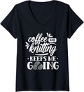 Womens Coffee And Knitting Keeps Me Going Hobby Knitter Yarn Knit V-Neck Yarn Supply | Top Rated | Customer Favorite