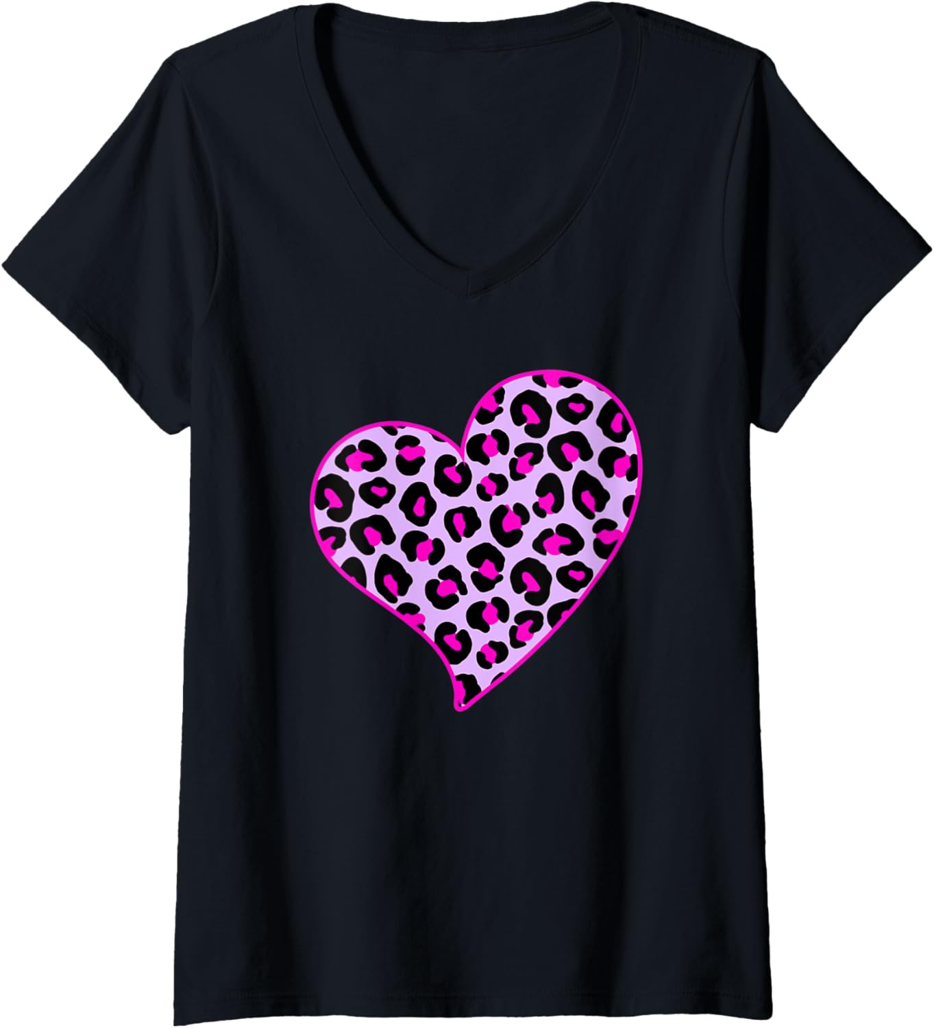 Womens Leopard Print Spots Cheetah Heart Love Women Men Adults V Neck Apparel Comfort Fit Hot Right Now