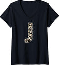 Womens Leopard Print Cheetah Print Animal Print Letter J Cat V Neck Apparel Comfort Fit Everyday Wear