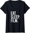 Womens Eat Sleep Film Filmmaker Filmmaking V-Neck Apparel | High Search Volume | Must-Have Style