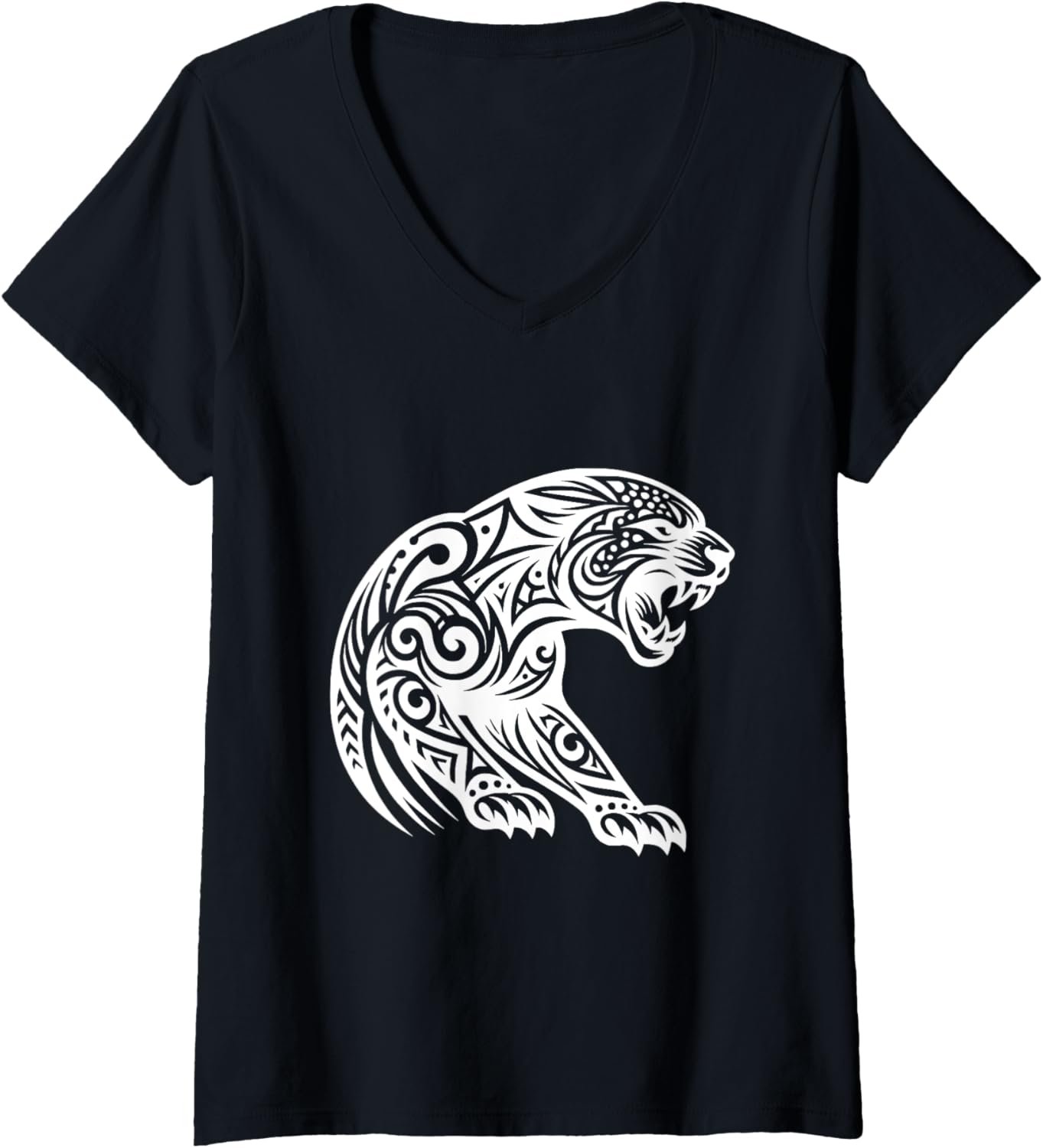 Womens Growling Cheetah Polynesian Tribal Maori Pattern Light V Neck Apparel Premium Print US Top Pick