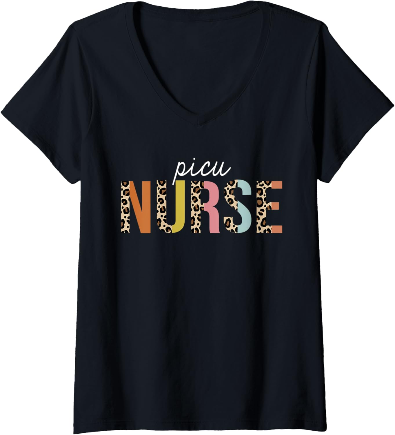 Womens Picu Nurse Life Leopard Print RN Registered Nursing Squad V Neck Apparel Premium Print Best Seller Look