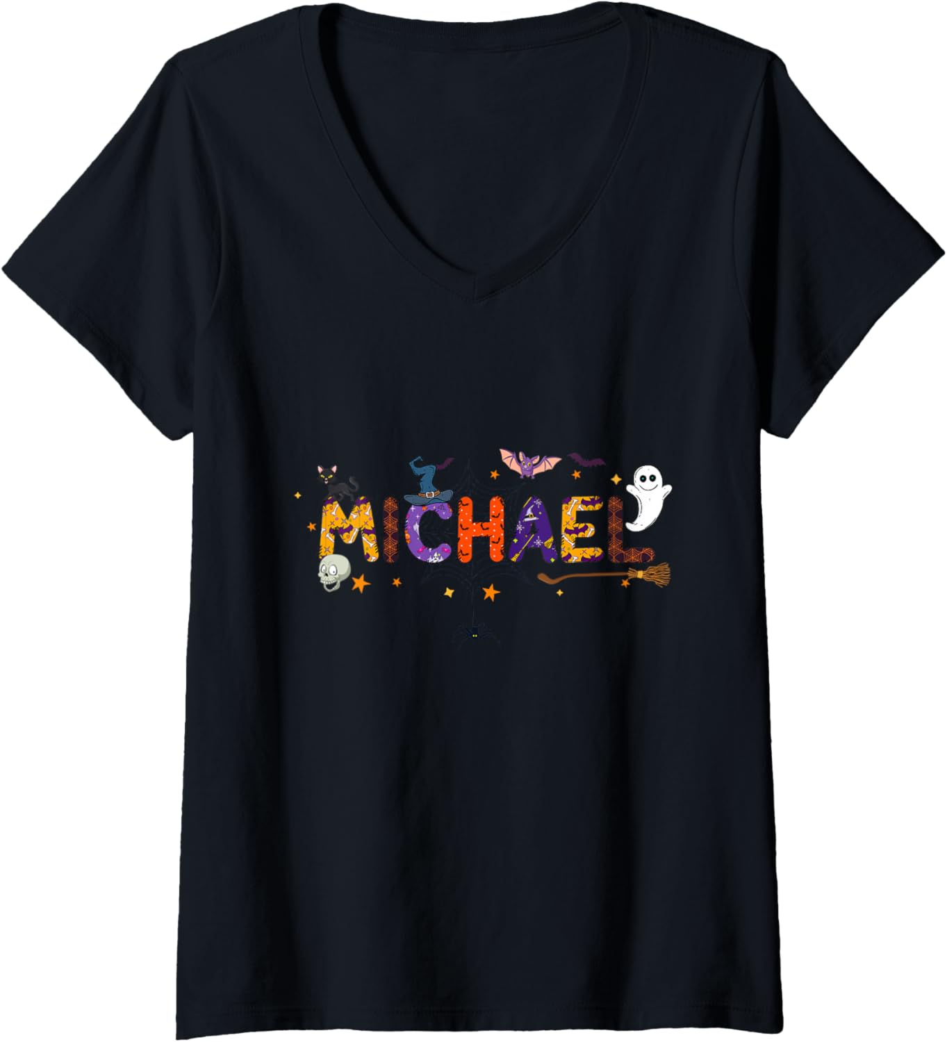 Womens Scary Halloween Witch Names Michael V-Neck Apparel | Viral Streetwear Style