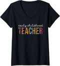 Womens Early Childhood Teacher Leopard Print Funny Teaching V Neck Apparel Comfort Fit US Top Pick