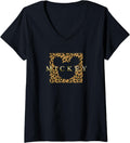 Womens Disney Mickey Mouse Gold Cheetah Print Box V Neck Apparel High Search Demand Fan Favorite