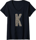 Womens Leopard Print Cheetah Print Animal Print Letter K Cat V Neck Apparel Comfort Fit Everyday Wear