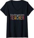 Womens Kindergarten Teacher Leopard Funny Teaching Appreciation V Neck Apparel Viral TikTok Find Hot Right Now