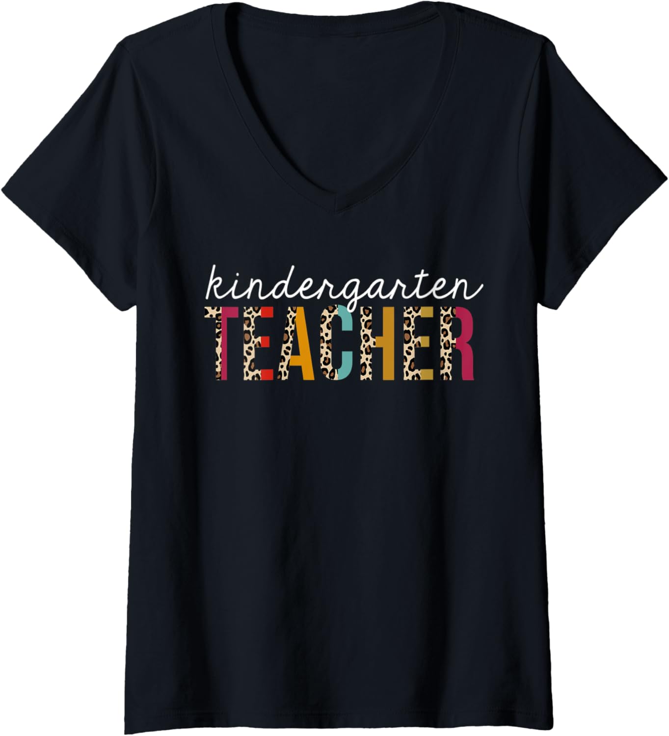 Womens Kindergarten Teacher Leopard Funny Teaching Appreciation V Neck Apparel Viral TikTok Find Hot Right Now