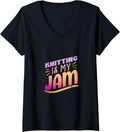 Womens Knitting Is My Jam - Funny Yarn Lover V-Neck Yarn Supply | Trending 2025 | Perfect for Crafters