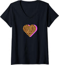 Womens CHEETAH Print HEART Leopard Animal Pink Shadow Graphic V Neck Apparel Comfort Fit Best Seller Look
