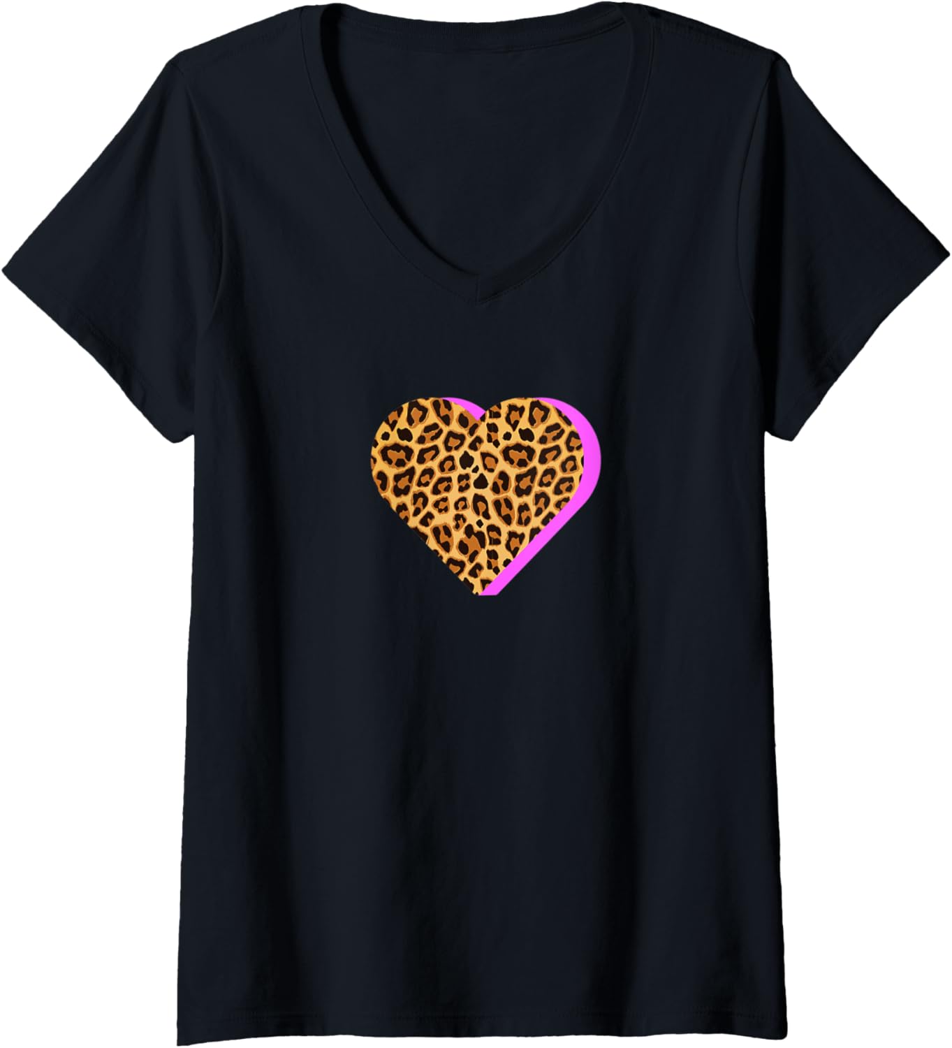 Womens CHEETAH Print HEART Leopard Animal Pink Shadow Graphic V Neck Apparel Comfort Fit Best Seller Look