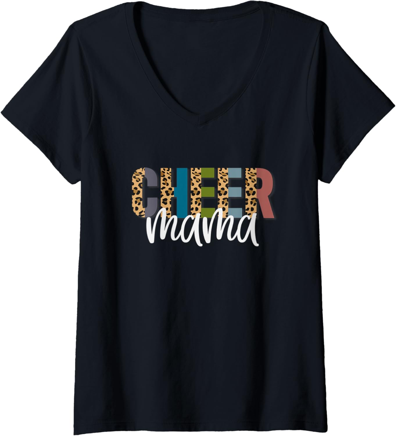 Womens Cheer MAMA Leopard Cheetah Print Retro Trendy Cute V Neck Apparel Trending US Best Seller Look