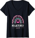 Womens Registered Nurse Leopard Rainbow Heart Cheetah Print V Neck Apparel High Search Demand Fan Favorite