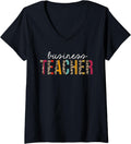 Womens Business Teacher Leopard Print Funny Teaching Appreciation V Neck Apparel Premium Print Everyday Wear