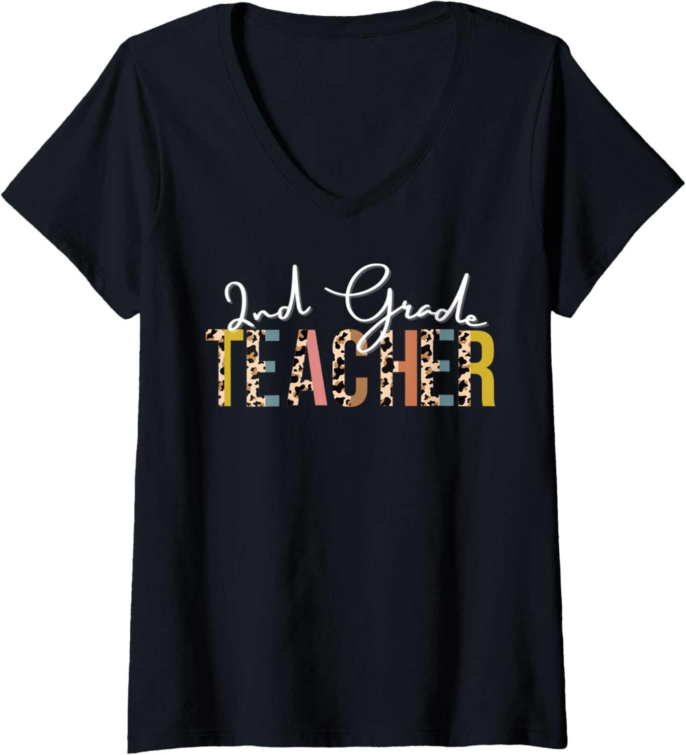 Womens Leopard Print 2nd Grade Teacher Back to School Cheetah V Neck Apparel Viral TikTok Find Hot Right Now
