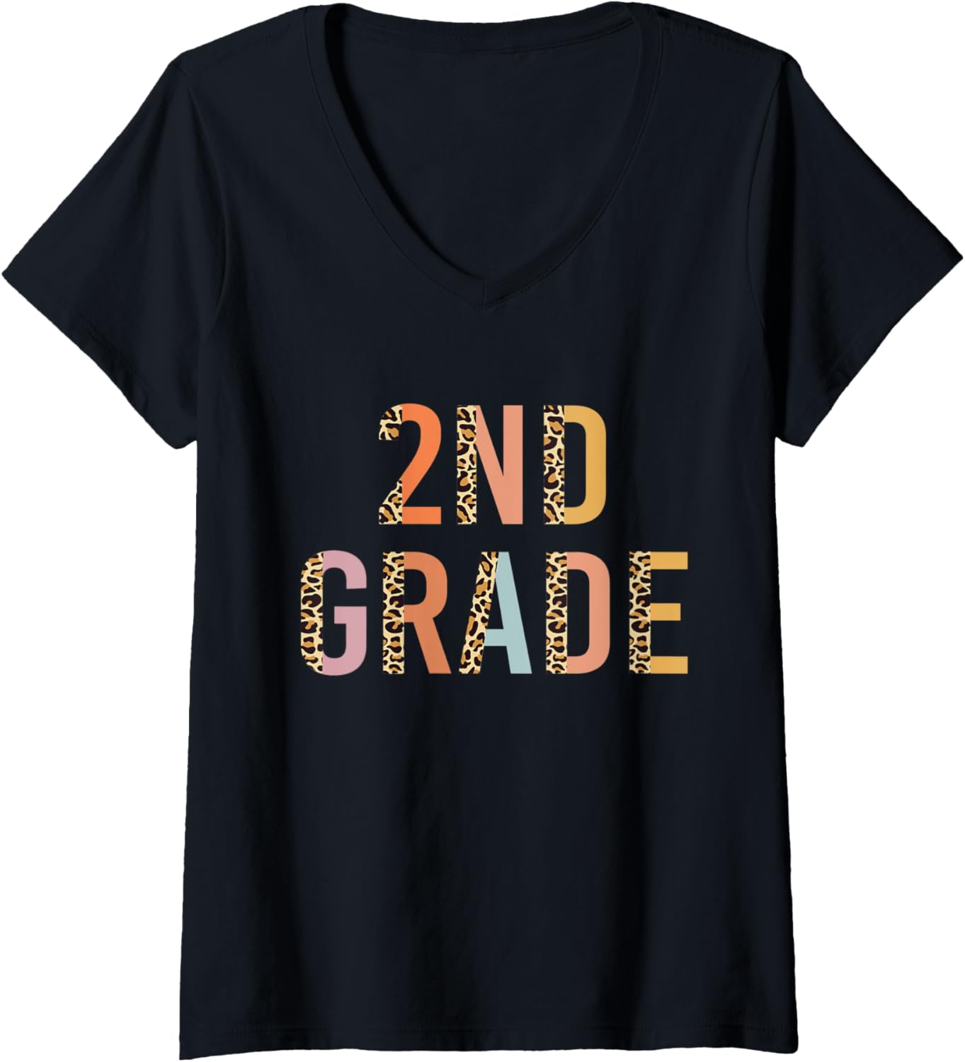 Womens Leopard 2nd Grade Teacher Cute Second Grade Back to School V Neck Apparel High Search Demand Best Seller Look