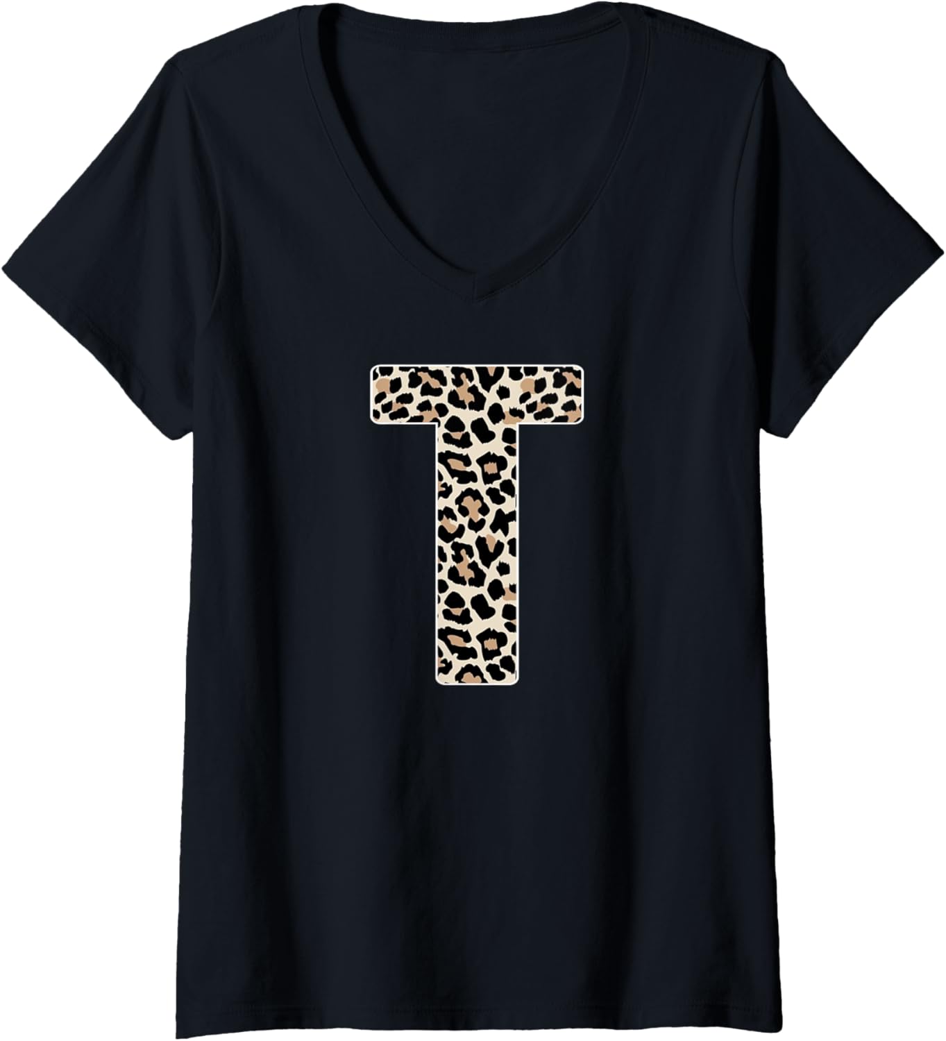 Womens Leopard Print Cheetah Print Animal Print Letter T Cat V Neck Apparel Comfort Fit US Top Pick