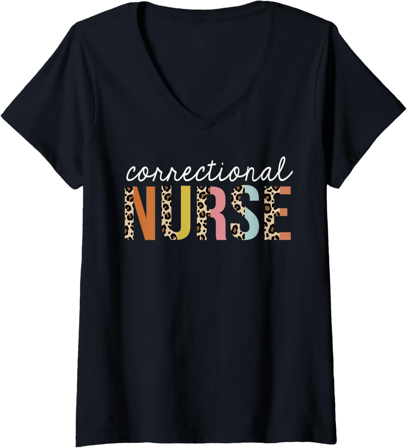 Womens Correctional Nurse Leopard Print Registered RN Nursing Life V Neck Apparel Streetwear Style US Top Pick