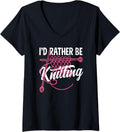Womens Knitting I'd Rather Be Knitting Yarn Needle Knitter V-Neck Yarn Supply | Premium Quality | Best Seller Choice