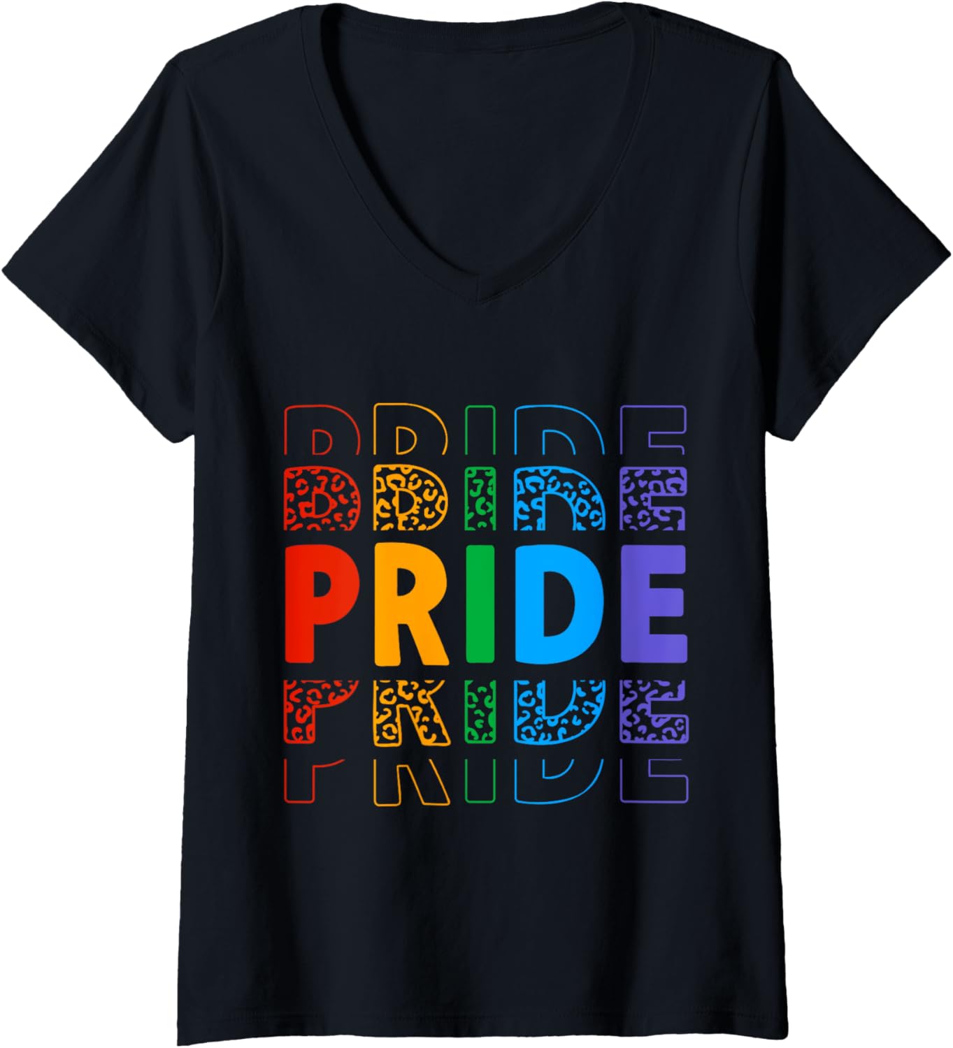 Womens Pride Month Stacked Leopard Cheetah Rainbow Flag Ally LGBTQ V Neck Apparel Trending US US Top Pick