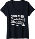 Womens Fueled by Crocheting and Coffee Funny Yarn Crocheter V-Neck Yarn Supply | Viral US Pick | High CTR Title